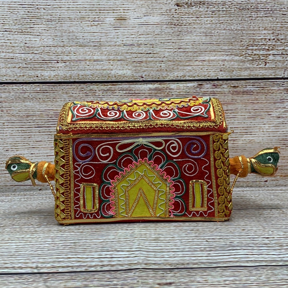 Vintage Embroidered Treasure Wedding Box with Handles Asian Inspired Decor